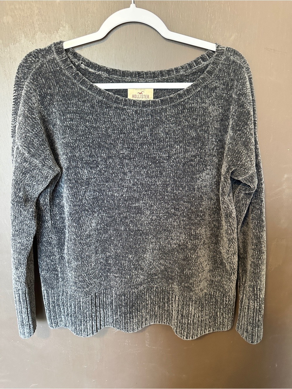Hollister Gray Chenille Knit Long Sleeve Sweater Size Small Y2K